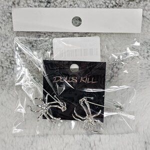 Dolls Kill Silver Real Safety Pin Spider Earrings Set Creepy Witchy Halloween